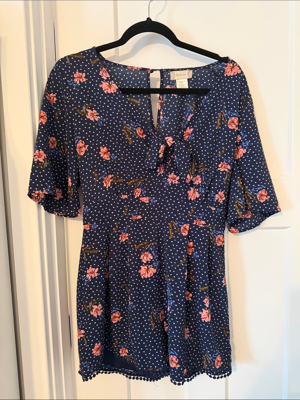 Altar'd State Navy Floral Dot Short Sleeve Dress